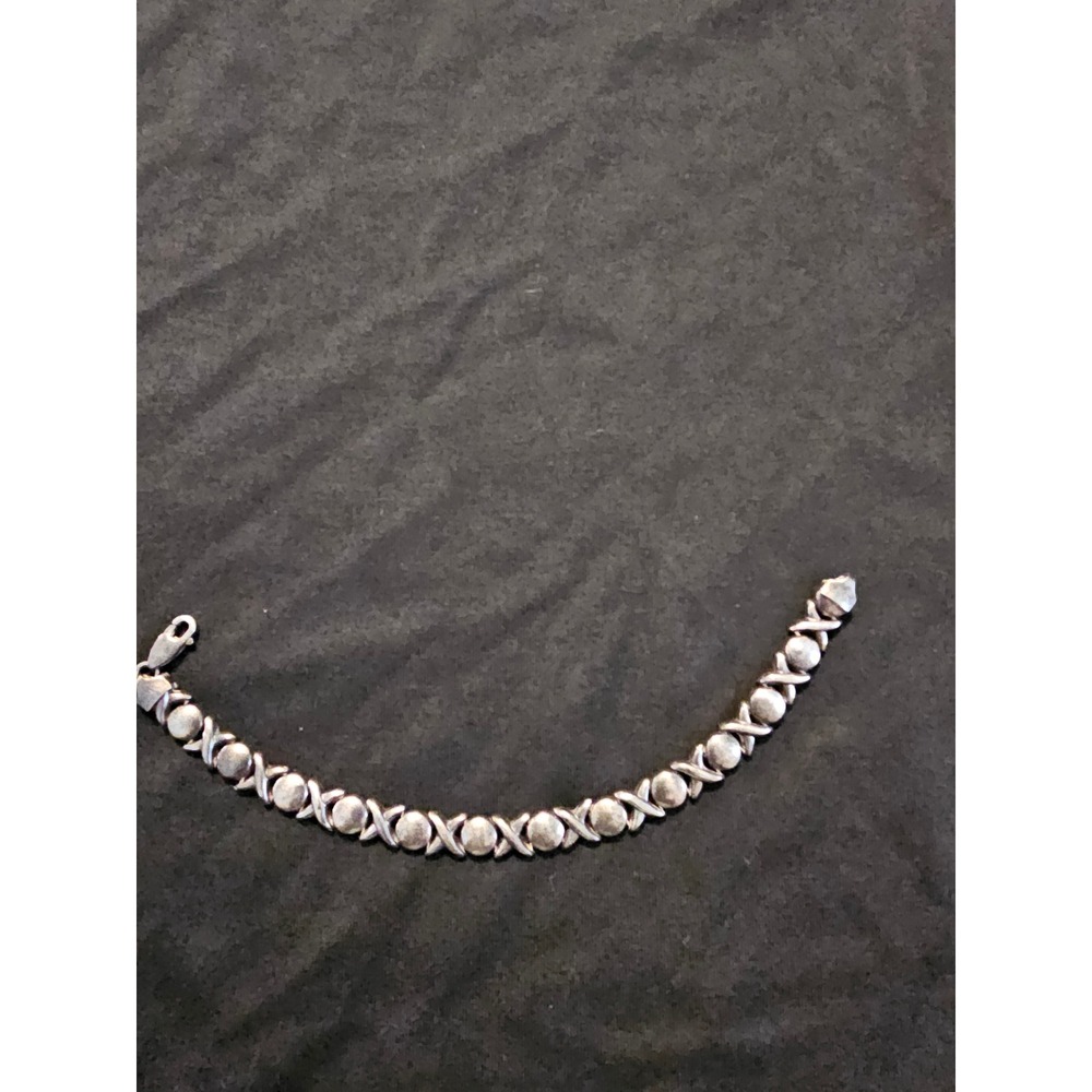 925 Italy 8" Sterling Silver Hugs and Kisses XO Link Bracelet